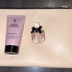Ysl perfume, hand lotion and hand bag (small cosmetic bag)